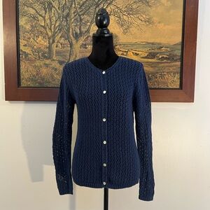90s Navy Blue Pointelle Cottagecore button up cardigan